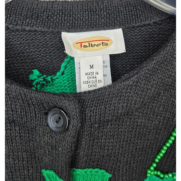 Talbots vintage beaded embroidered Christmas tree sweater cardigan medium. - Picture 7 of 8